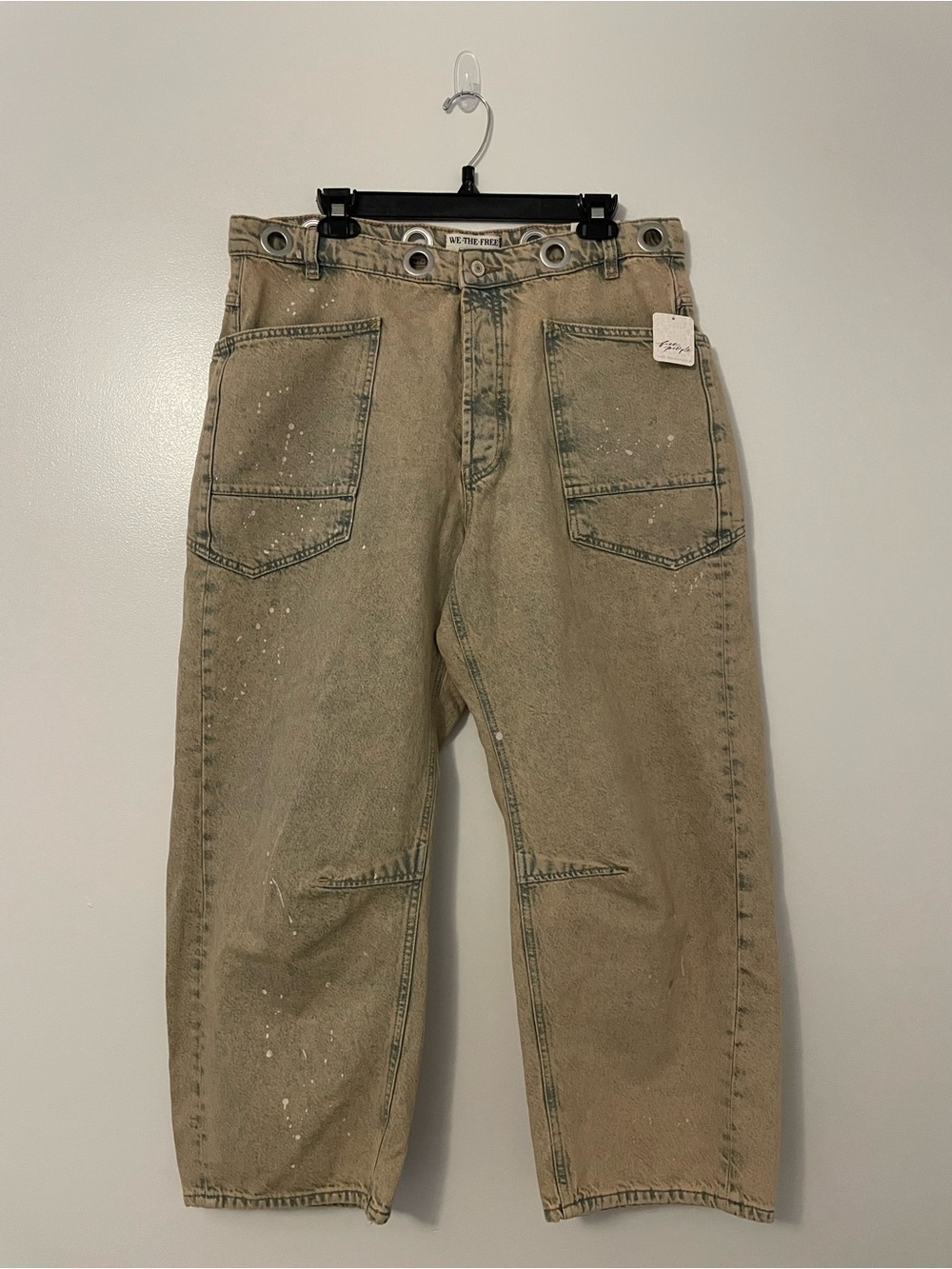 We the Free by Free People Moxie Low Slung Pull On Barrel Leg Cowboy Khaki Jeans